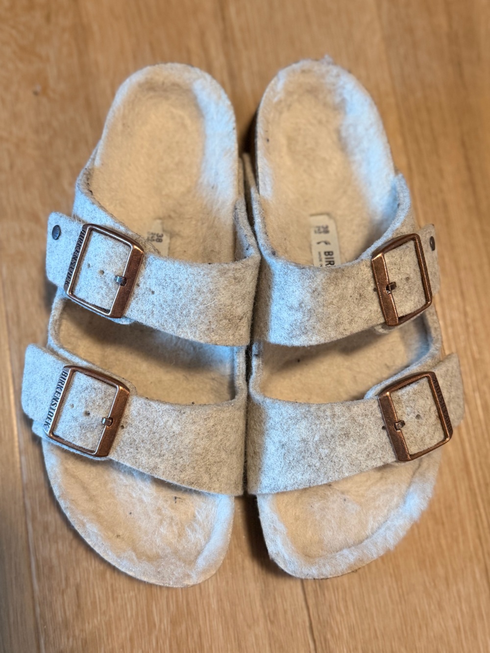 Birkenstock Arizona Shearling Wool Felt Size 38 Gray Doubleface Sandals